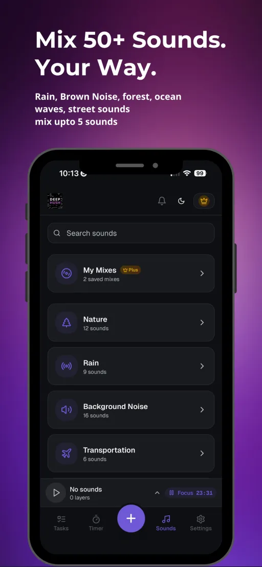 DeepHush ambient sound categories